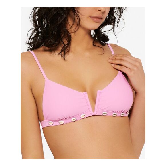 HULA HONEY Women's Pink Shell-Trim Tie Removable Cups V-Wire Swimsuit Top XS - Picture 1 of 1